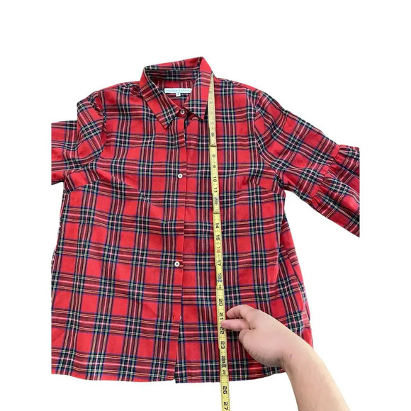 English Factory Plaid Button-Up Tartan Blouse Top Size Medium holiday - Picture 9 of 9